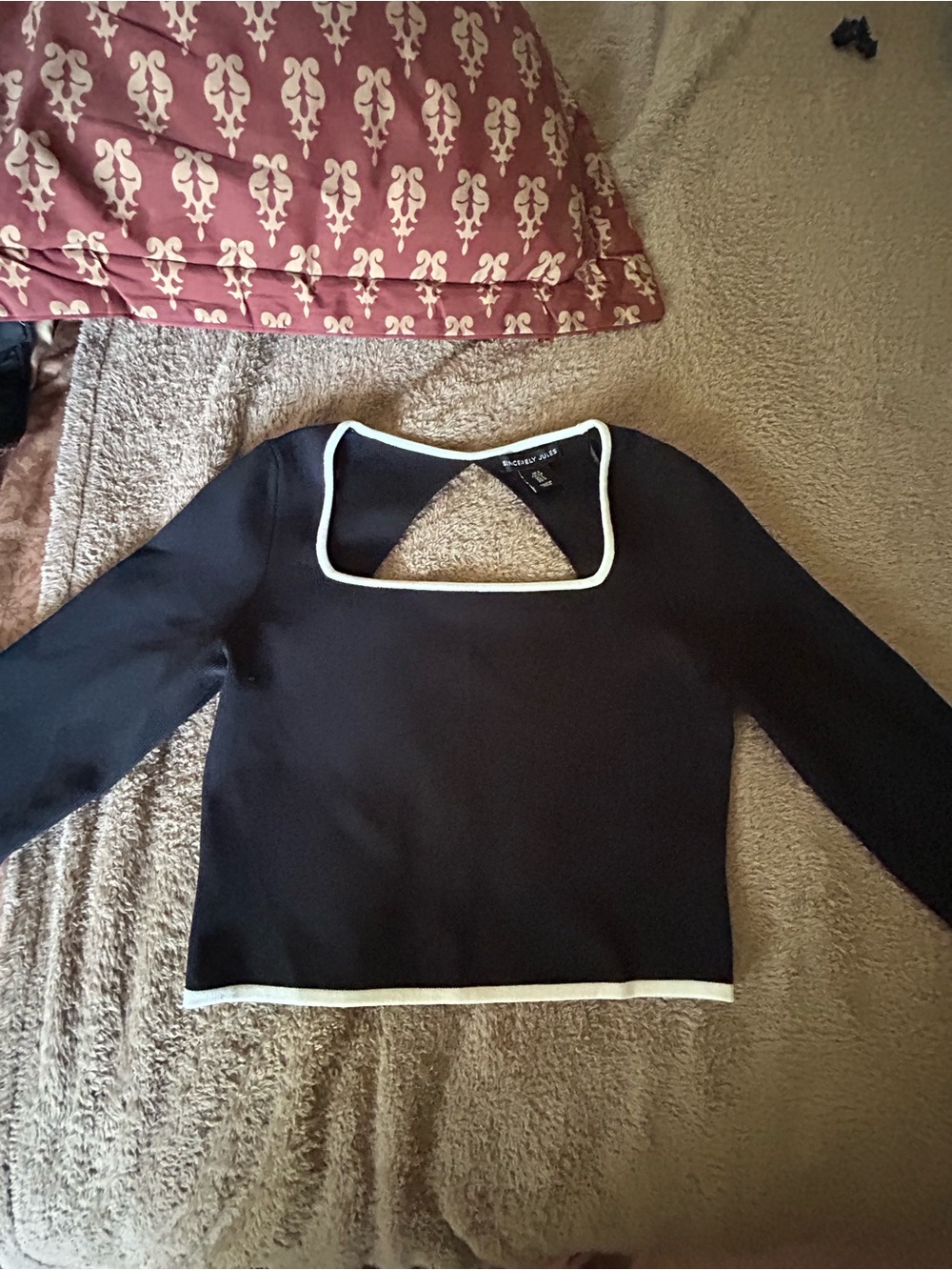 Sincerely Jules Black Long-Sleeve Top with White Trim